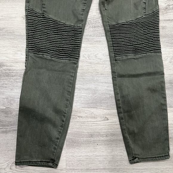 Pistola‎ Anthropologie Moto Skinny Olive Green Denim Pants Ribbed Knee Size 27 - Picture 3 of 12